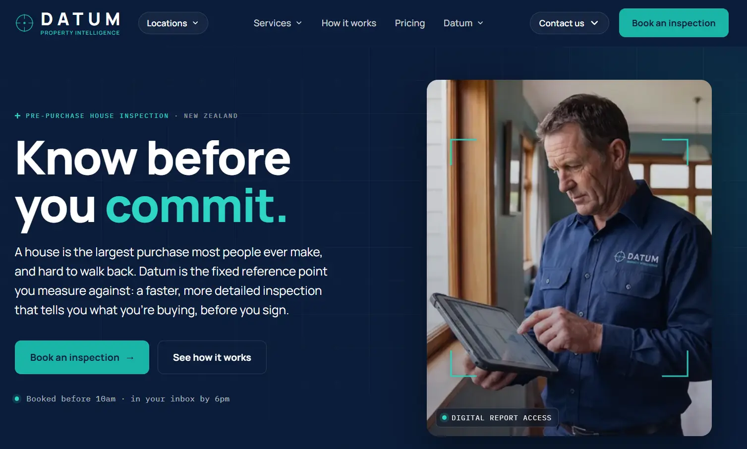 The Datum property inspection website homepage